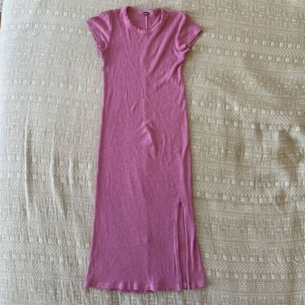 Monrow Supersoft Ribbed Cap Sleeve Midi Dress in Hot Pink Size L